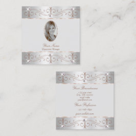 Cartão De Visita Quadrado Ornamentos de Ornamentados Dourados do Rosa de pra