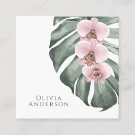Cartão De Visita Quadrado Orquídeas Rosa Pastel em Botânica Tropical Monster