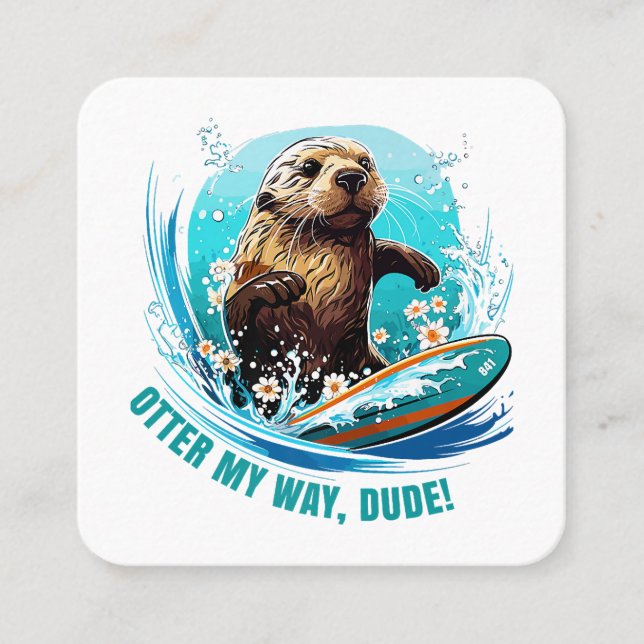 Cartão De Visita Quadrado Otter 841 Surfing Otter Ela Rouba Surfboards Otte (Frente)