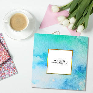 Cartão De Visita Quadrado Ouro azul do respingo do splatter da aguarela da