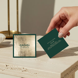 Cartão De Visita Quadrado Ouro chico elegante e minimalista verde-escuro