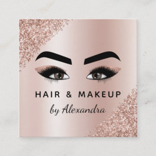 Cartão De Visita Quadrado Ouro cor-de-rosa do brilho dos chicotes da pestana