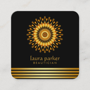Cartão De Visita Quadrado Ouro Lotus Flower Yoga Meditation Spa