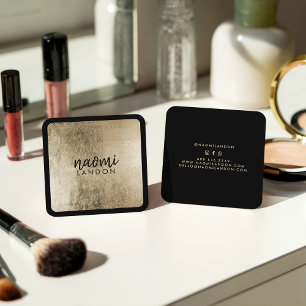Cartão De Visita Quadrado Ouro quico elegante preto minimalista quadrado mod