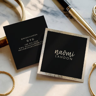 Cartão De Visita Quadrado Ouro quico elegante preto minimalista quadrado mod