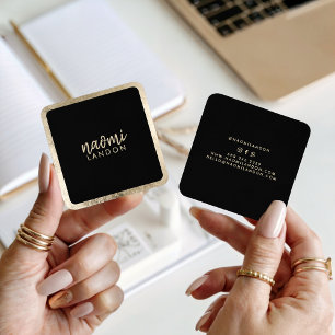 Cartão De Visita Quadrado Ouro quico elegante preto minimalista quadrado mod