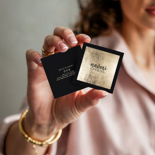 Cartão De Visita Quadrado Ouro quico elegante preto minimalista quadrado mod