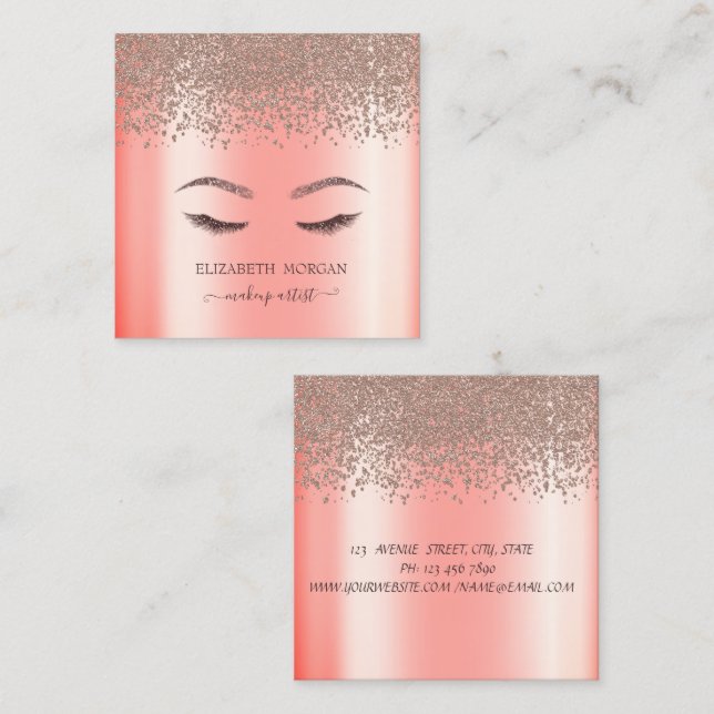Cartão De Visita Quadrado Ouros Elegantes - Lashes Faux Glitter (Frente/Verso)