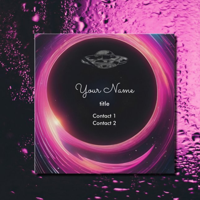 Cartão De Visita Quadrado OVNI no buraco negro (Criador carregado)