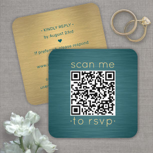Cartão De Visita Quadrado Pacote de 50 Respostas QR Teal e Dourado para Casa