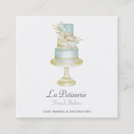 Cartão De Visita Quadrado Padaria de Bolo de Bolo Azul Elegante