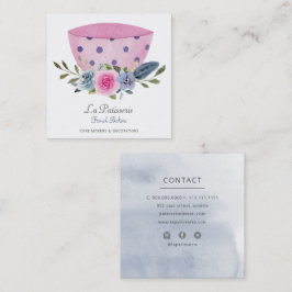 Cartão De Visita Quadrado Padaria de Bolo-de-Bolo-Rosa Elegante