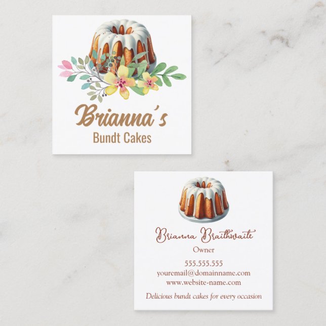 Cartão De Visita Quadrado padaria de bolos (Frente/Verso)