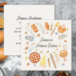 Cartão De Visita Quadrado Padaria de Bolos Personalizados em Aquarela