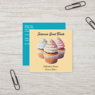 Cartão De Visita Quadrado Padaria de Cupcake Congelado Fofa