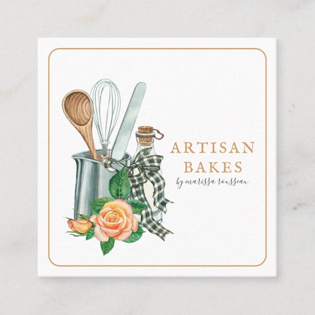 Cartão De Visita Quadrado padaria de panificação de utensílios (Frente)