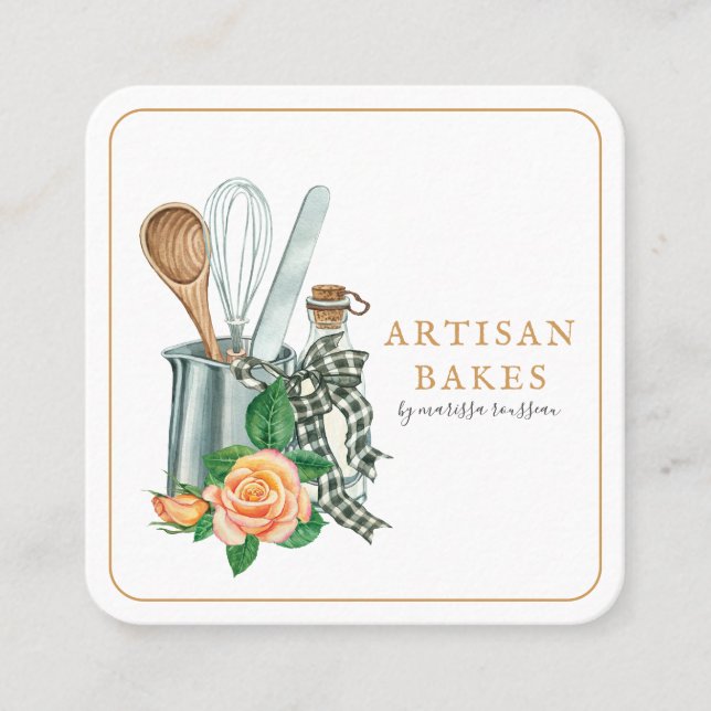 Cartão De Visita Quadrado padaria de panificação de utensílios (Frente)
