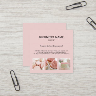 Cartão De Visita Quadrado Padaria Minimal Rosa Personalizado Foto Negócios Q