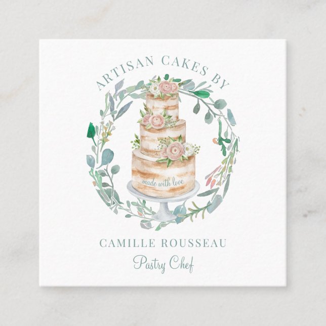 Cartão De Visita Quadrado padaria pastelaria cozinheira (Frente)