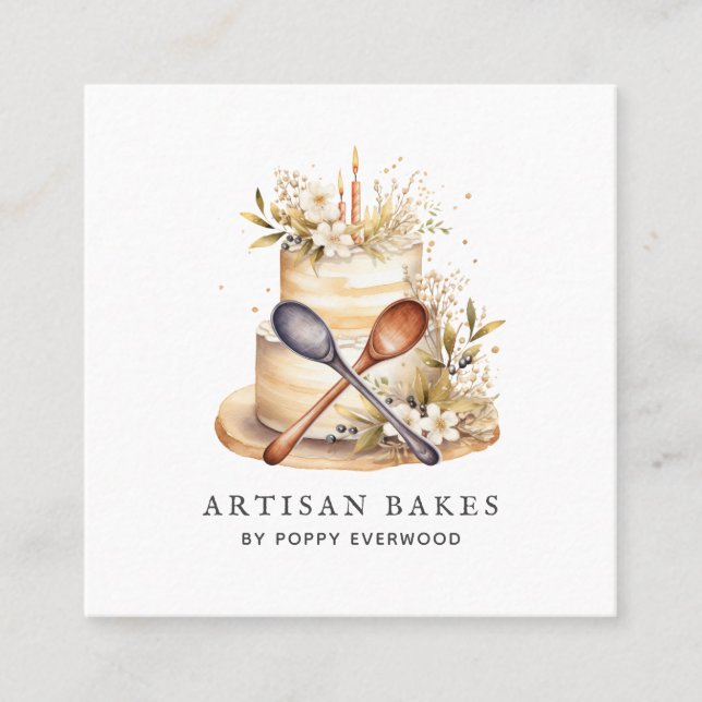 Cartão De Visita Quadrado padaria pastelaria pastelaria cozinheira utensílio (Frente)