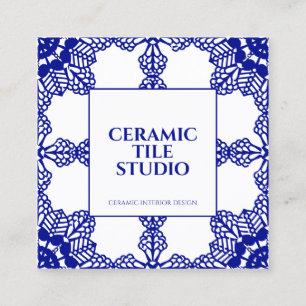 Cartão De Visita Quadrado Padrão de Azulejo Mosaico Sem Costura da Marinha O