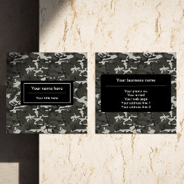Cartão De Visita Quadrado Padrão de Camuflagem de cinzas, Padrão Militar, Ex