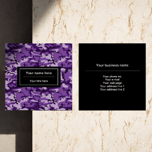 Cartão De Visita Quadrado Padrão de Camuflagem Roxo, Militar, Exército
