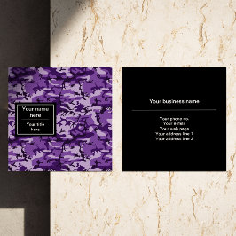 Cartão De Visita Quadrado Padrão de Camuflagem Roxo, Militar, Exército