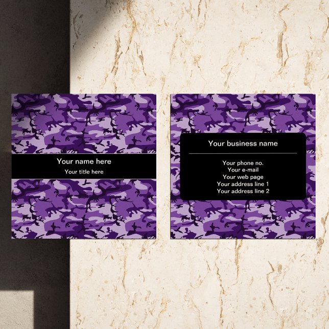 Cartão De Visita Quadrado Padrão de Camuflagem Roxo, Militar, Exército (Criador carregado)