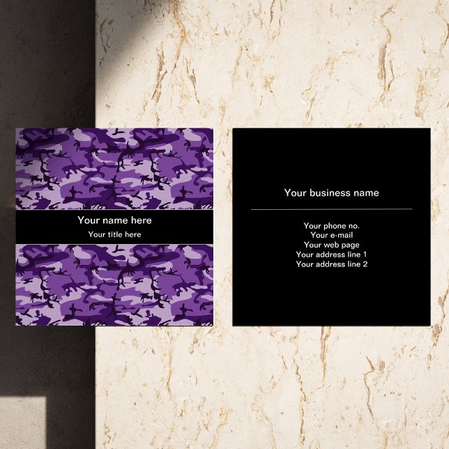 Cartão De Visita Quadrado Padrão de Camuflagem Roxo, Militar, Exército (Criador carregado)