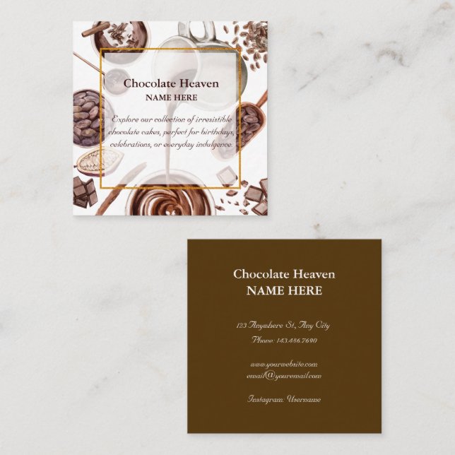 Cartão De Visita Quadrado Padrão de Chocolate de Aquarela (Frente/Verso)