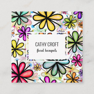 Cartão De Visita Quadrado Padrão De Flor De Margarida De Daisy De Caixa De 