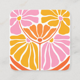 Cartão De Visita Quadrado Padrão de Flor do Boho Retro