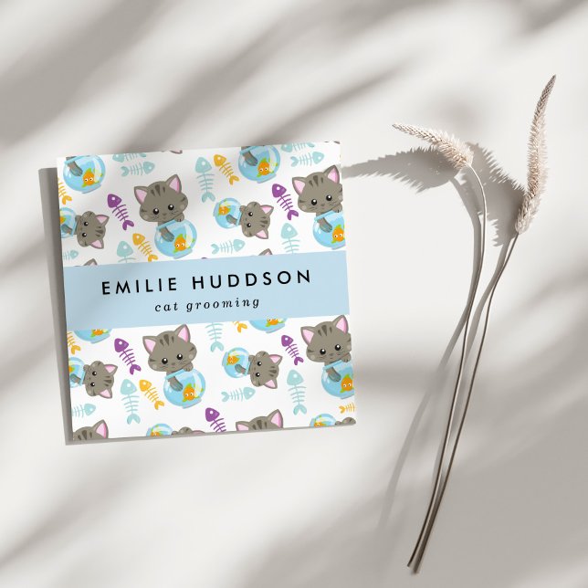 Cartão De Visita Quadrado Padrão De Gatos, Compro De Animais De Companhia, A (Criador carregado)