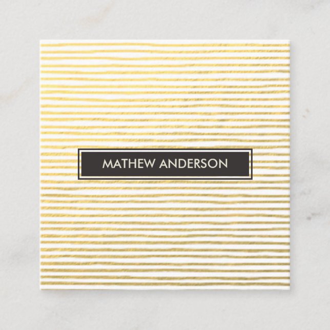 CARTÃO DE VISITA QUADRADO PADRÃO DE LINHA ARTÍSTICA DE FAUX DOURADO (Frente)