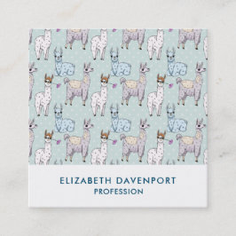 Cartão De Visita Quadrado Padrão de Llama bonito nas Bolinhas