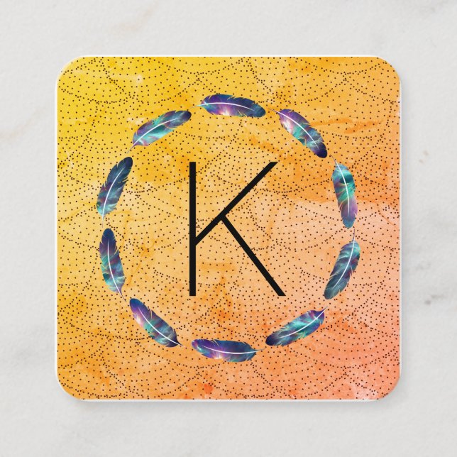 Cartão De Visita Quadrado Padrão de pena estelar com monograma (Frente)