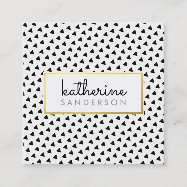 Cartão De Visita Quadrado Padrão de triângulo BOHO MODERNO ouro negro modern (Frente)
