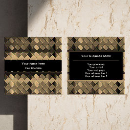 Cartão De Visita Quadrado Padrão dos Quadrados-Chave Gregos Meander Brown