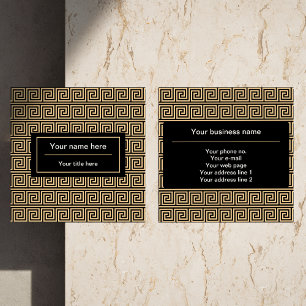 Cartão De Visita Quadrado Padrão dos Quadrados-Chave Gregos Meander Brown