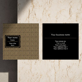 Cartão De Visita Quadrado Padrão dos Quadrados-Chave Gregos Meander Brown