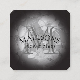 Cartão De Visita Quadrado Padrão Floral com Monograma