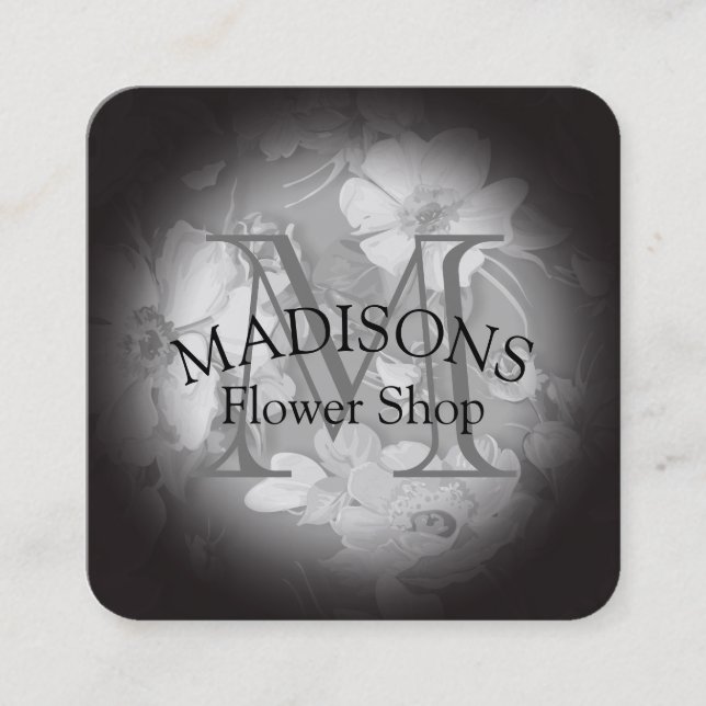 Cartão De Visita Quadrado Padrão Floral com Monograma (Frente)