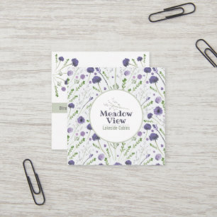 Cartão De Visita Quadrado Padrão Floral em Aquarela Roxo Elegante