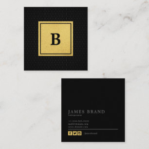 Cartão De Visita Quadrado Padrão Geométrico com Monograma Faux Gold Foil