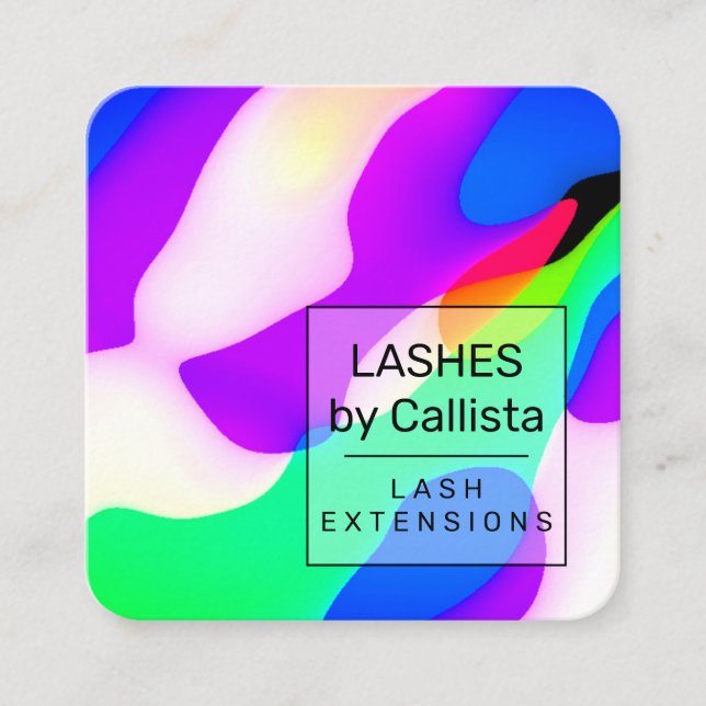 Cartão De Visita Quadrado Padrão Geométrico legal de Neon Líquido (Frente)