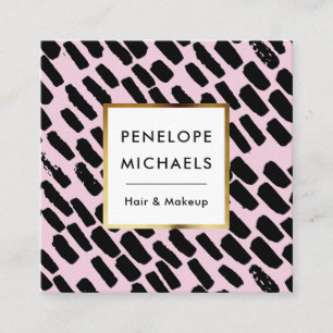 Cartão De Visita Quadrado Padrão Preto e Rosa com Quadro