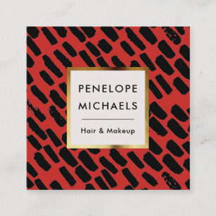 Cartão De Visita Quadrado Padrão Preto e Vermelho com Quadro
