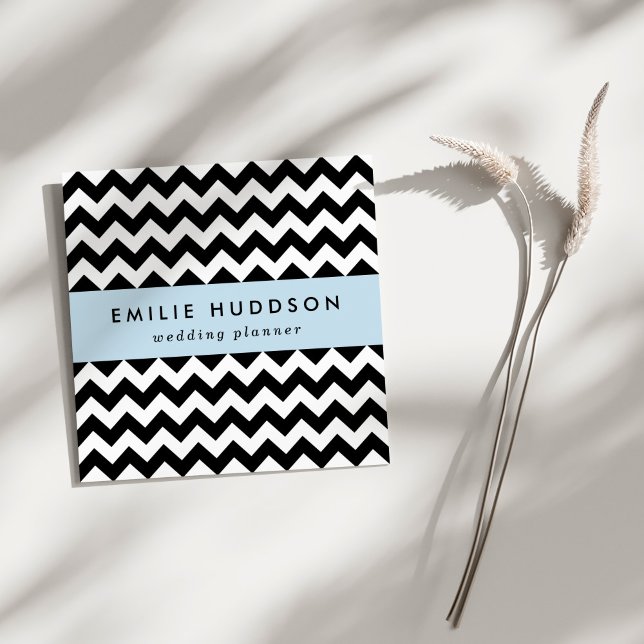 Cartão De Visita Quadrado Padrão Zigzag preto e branco, padrão Chevron (Criador carregado)
