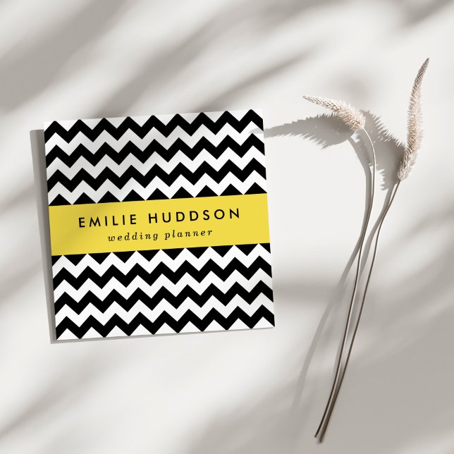 Cartão De Visita Quadrado Padrão Zigzag preto e branco, padrão Chevron (Criador carregado)